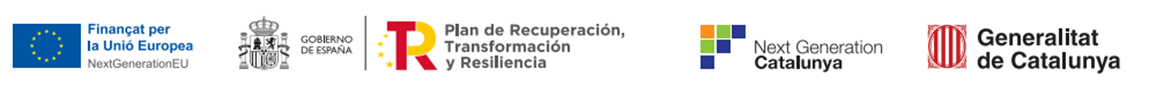 Logos NextGeneration, Generalitat de Catalunya, Plan de Recuperación, Transformación y Resiliencia del Gobierno de España, i Unió Europea